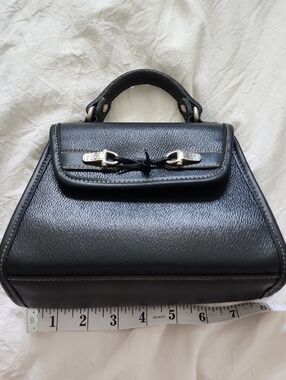 Black Leather Like Structured Top-Handle Bag